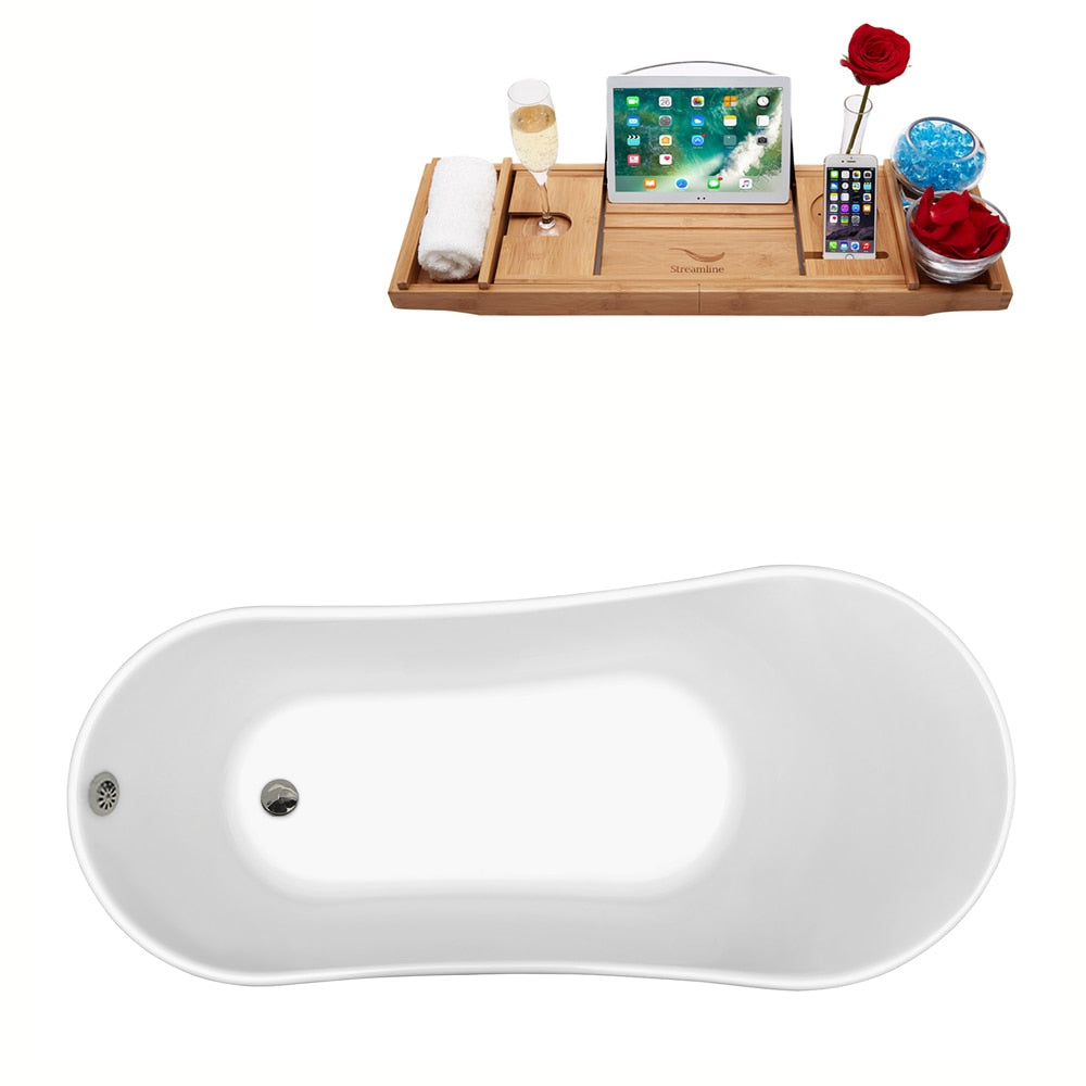 N342BGM-BNK 63 inch Clawfoot Oval Acrylic Bathtub and Tray in Glossy White with Reversible Drain